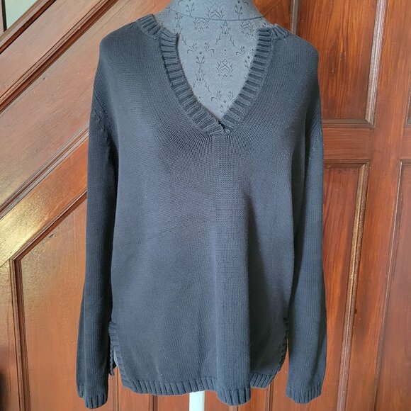 Eddie Bauer Sweaters - Eddie Bauer Womens Black V-Neck Sweater Large Cotton/Nylon Blend